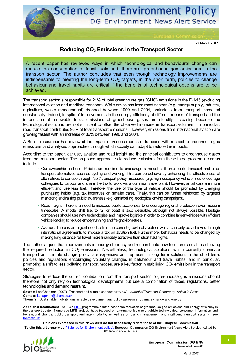 Reducing CO2 Emissions in the Transport Sector