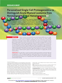 Personalized Single-Cell Proteogenomics to Distinguish Acute Myeloid Leukemia from Nonmalignant Clonal Hematopoiesis