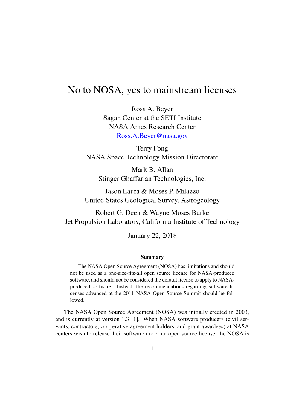 No to NOSA, Yes to Mainstream Licenses