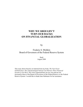 Why We Shouldn't Turn Our Backs on Financial Globalization