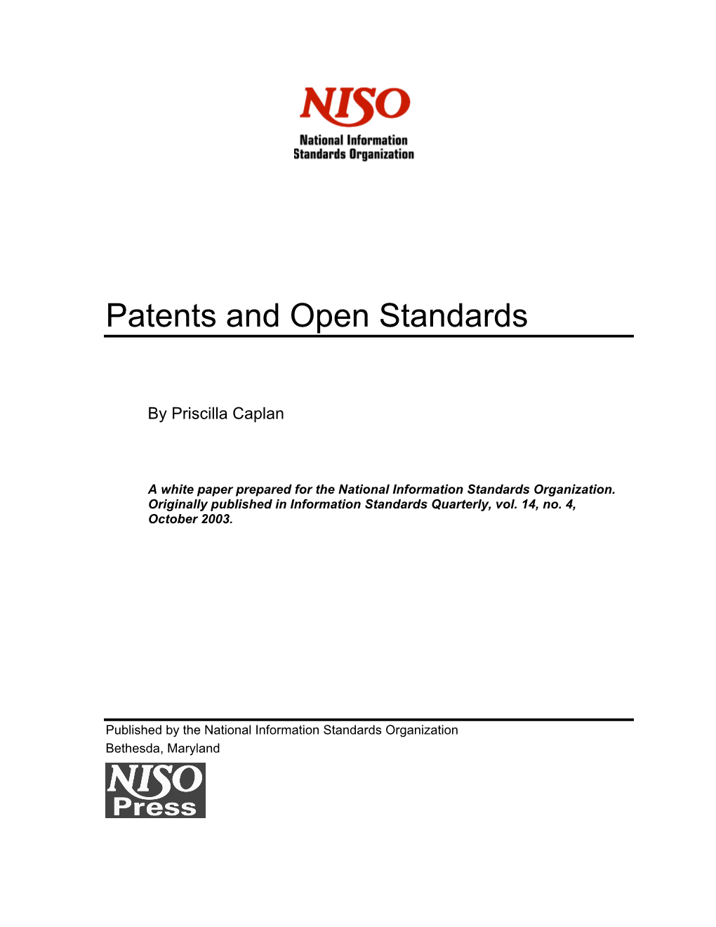 Patents and Open Standards