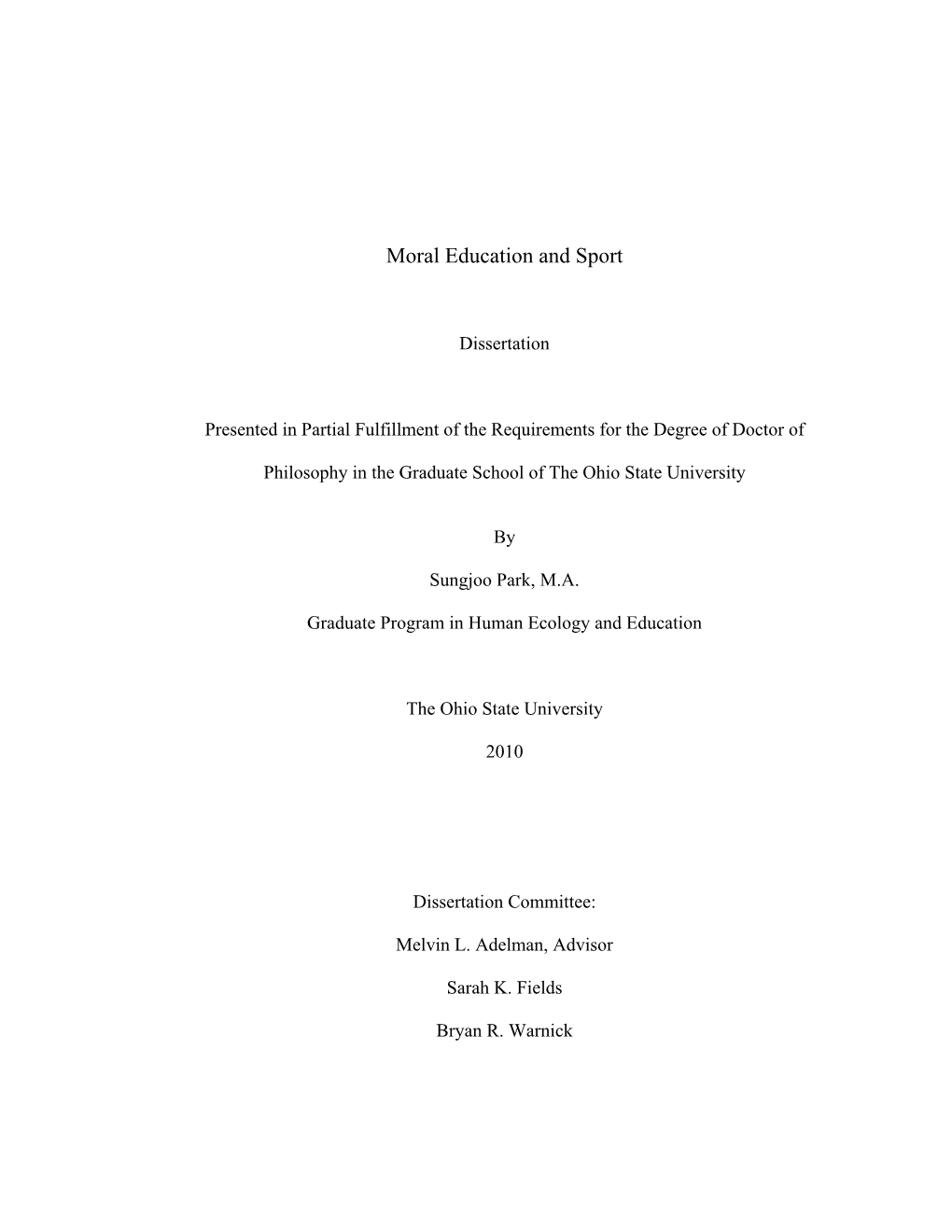 Moral Education and Sport