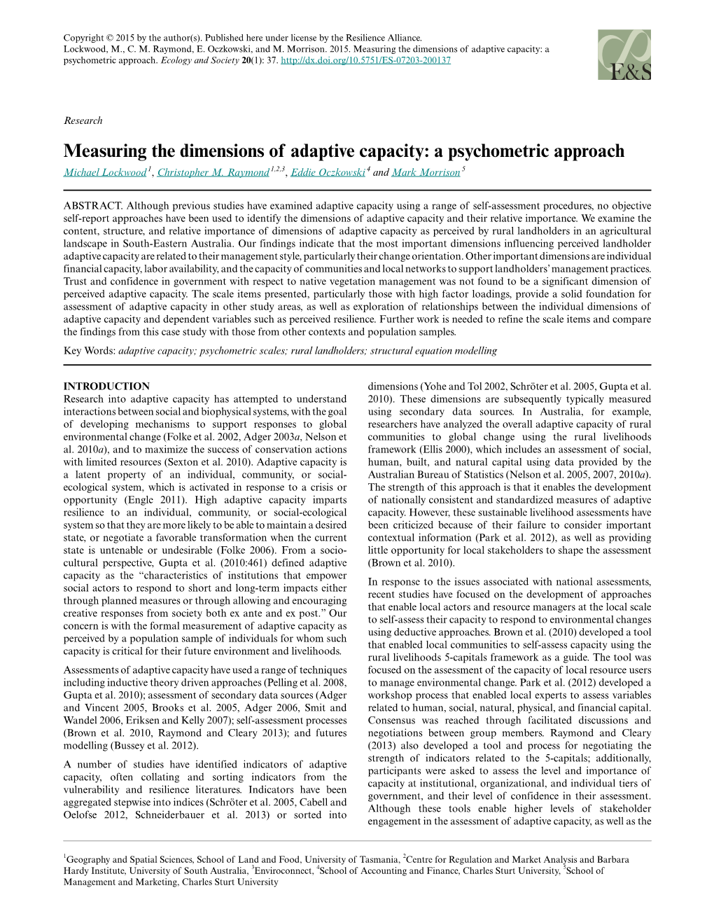 Measuring the Dimensions of Adaptive Capacity: a Psychometric Approach