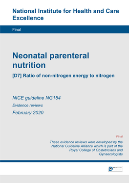 Neonatal Parenteral Nutrition [D7] Ratio of Non-Nitrogen Energy to Nitrogen