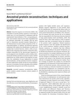 Ancestral Protein Reconstruction: Techniques and Applications