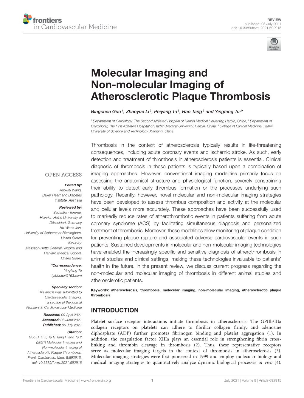 Molecular Imaging and Non-Molecular Imaging of Atherosclerotic Plaque Thrombosis