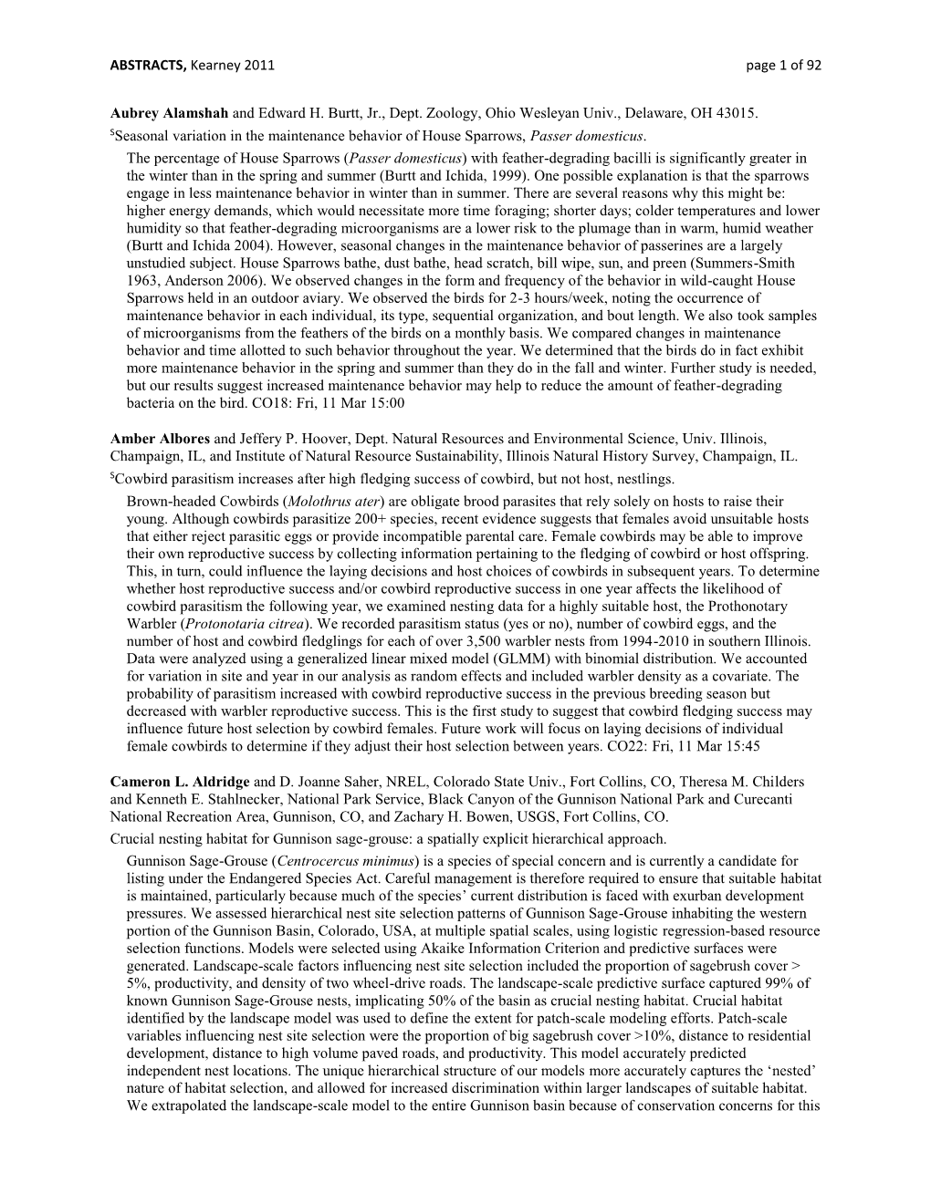 ABSTRACTS, Kearney 2011 Page 1 of 92