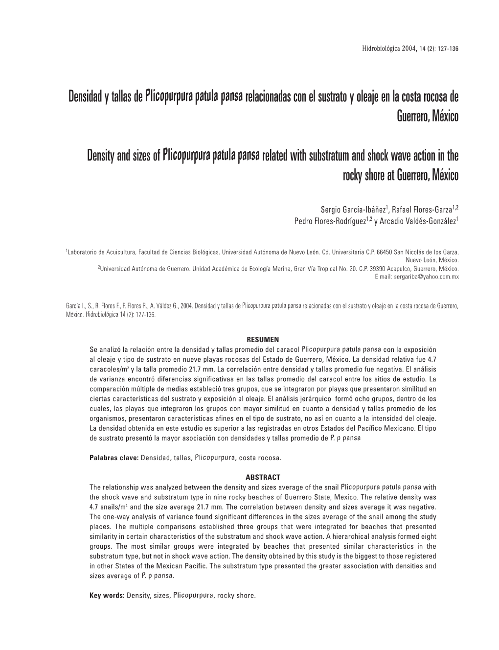 Densidad Y Tallas De Plicopurpura Patula Pansarelacionadas Con El