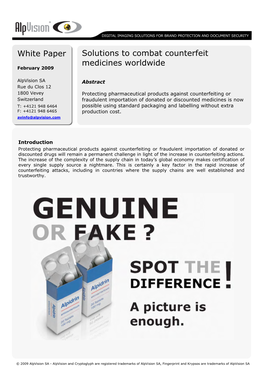 White Paper Solutions to Combat Counterfeit Medicines Worldwide