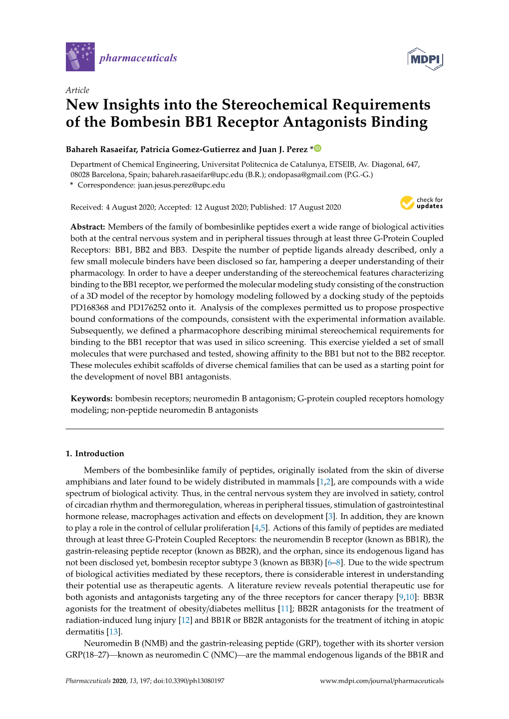 New Insights Into the Stereochemical Requirements of the Bombesin BB1 Receptor Antagonists Binding