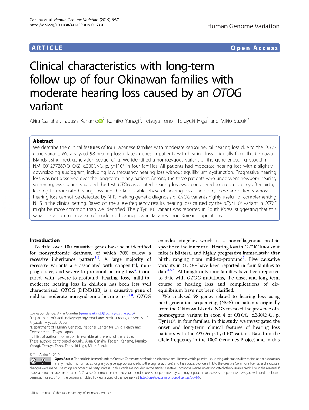Clinical Characteristics with Long-Term Follow-Up of Four Okinawan Families