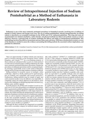 Review of Intraperitoneal Injection of Sodium Pentobarbital As a Method of Euthanasia in Laboratory Rodents