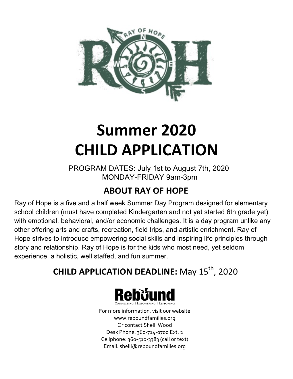 Summer 2020 CHILD APPLICATION
