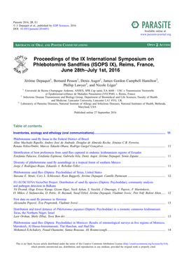 Phlebotomine Sandflies (ISOPS IX), Reims, France, June 28Th–July 1St, 2016