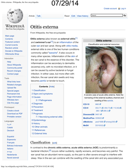 Otitis Externa - Wikipedia, the Free Encyclopedia 07/29/14 Create Account Log In