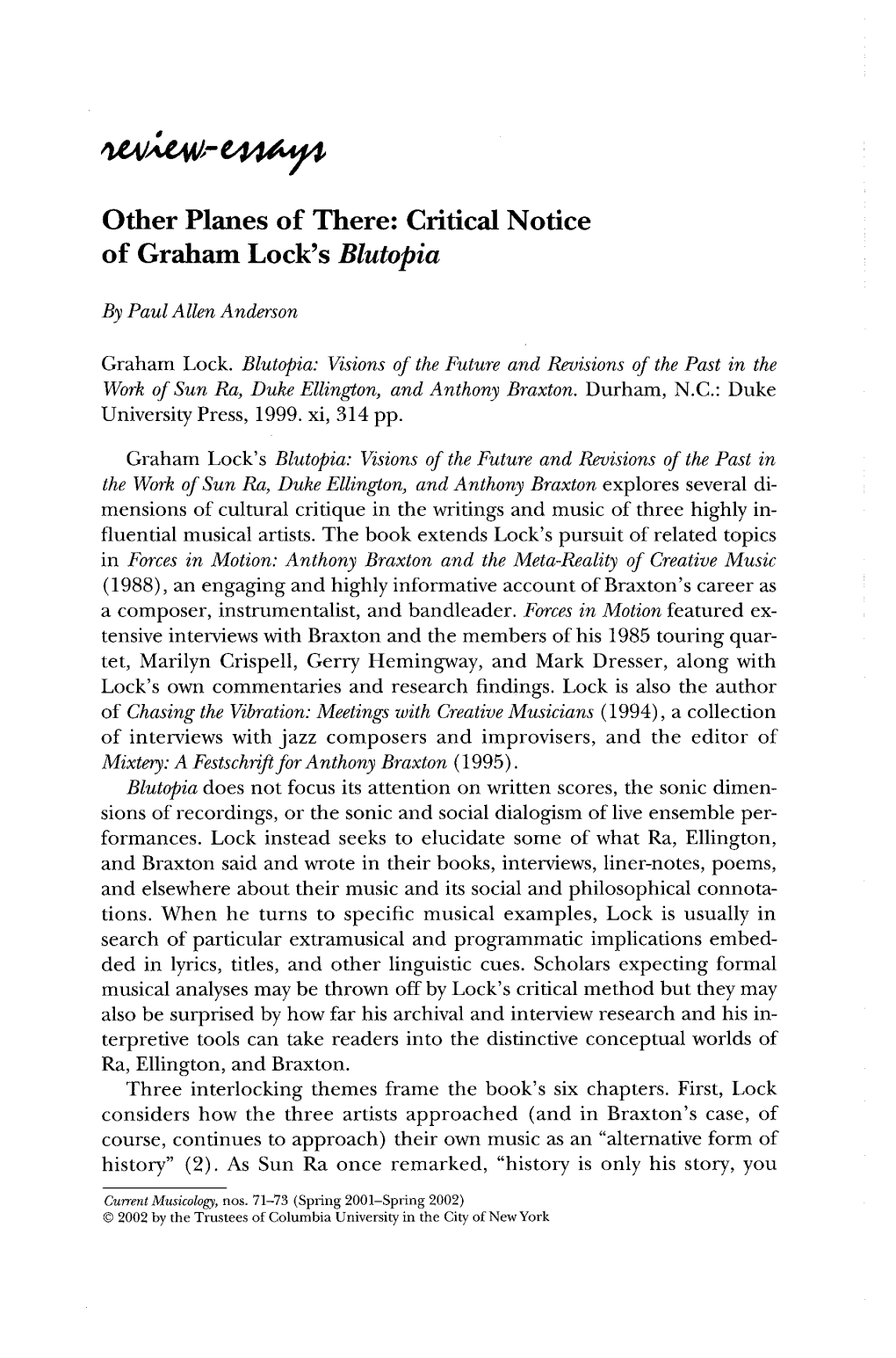 Critical Notice of Graham Lock's Blutopia