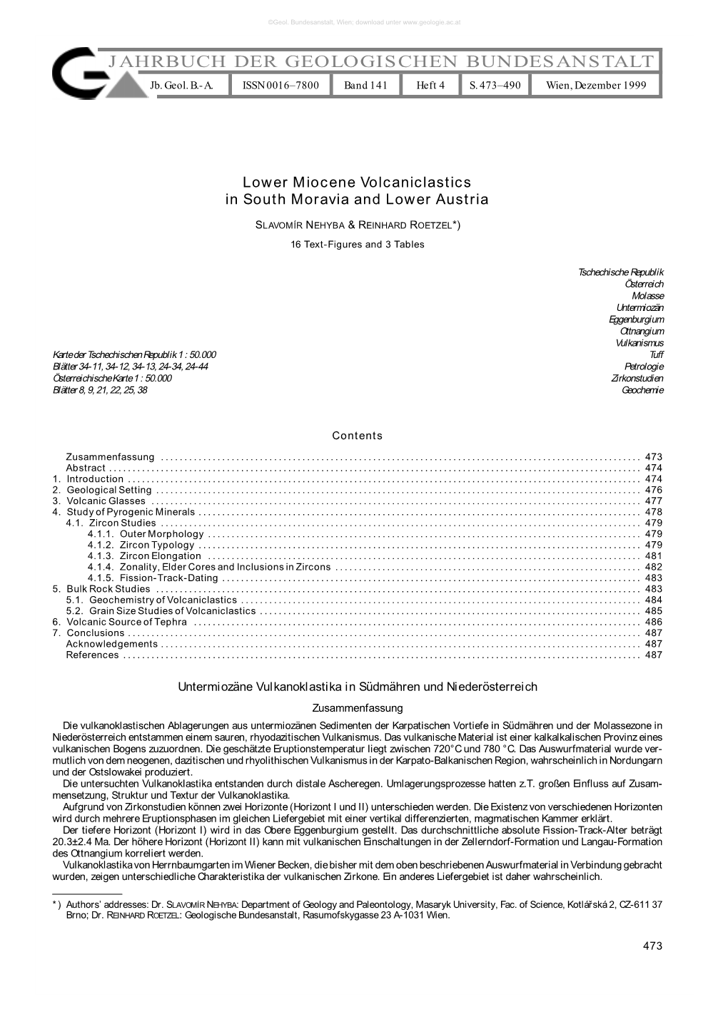 JAHRBUCH DER GEOLOGISCHEN BUNDESANSTALT Jb