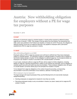 Austria: New Withholding Obligation for Employers Without a PE for Wage Tax Purposes