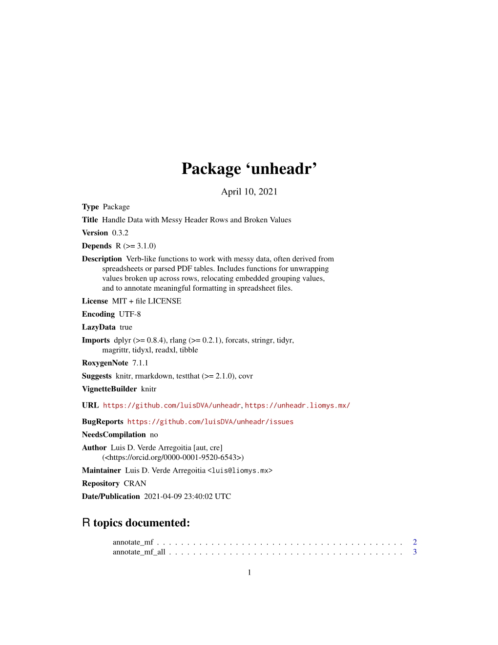 Package 'Unheadr'