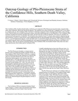 Outcrop Geology of Plio-Pleistocene Strata of the Confidence Hills, Southern Death Valley, California