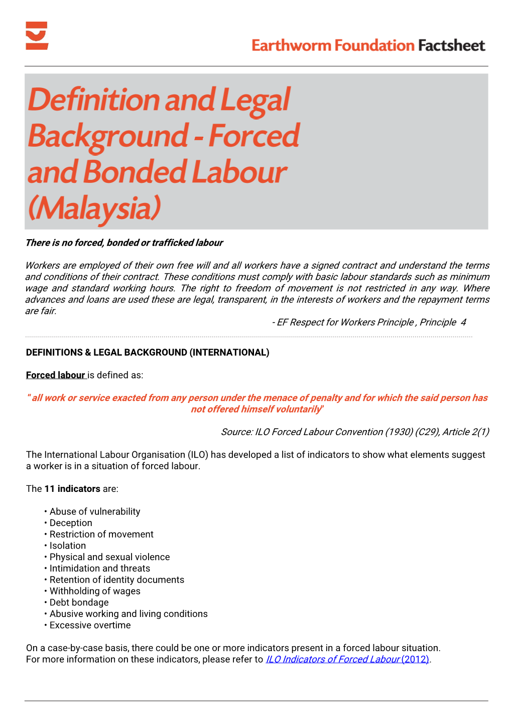 Definition and Legal Background Forced and Bonded Labour