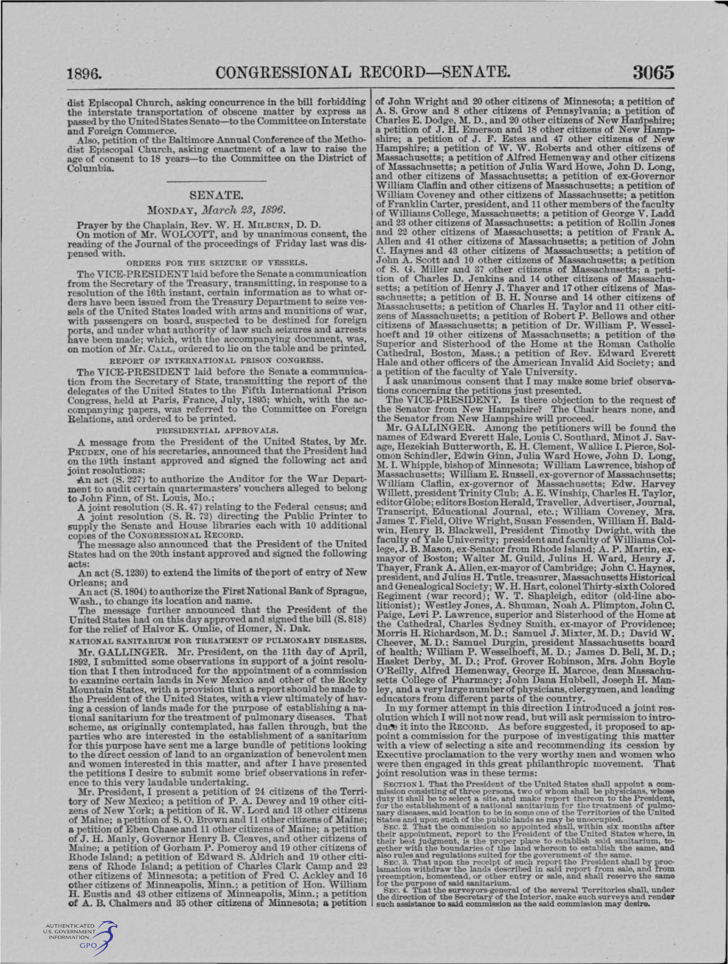 1896. Congressional Record-Senate