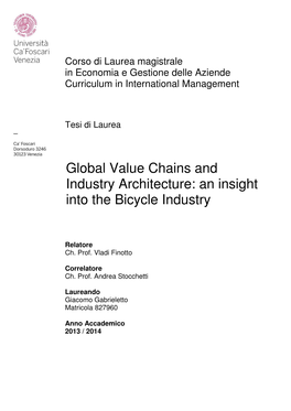 Global Value Chains and Industry Architecture: an Insight Into the Bicycle Industry