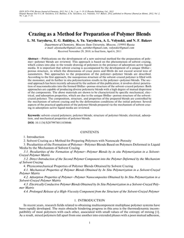 Crazing As a Method for Preparation of Polymer Blends L