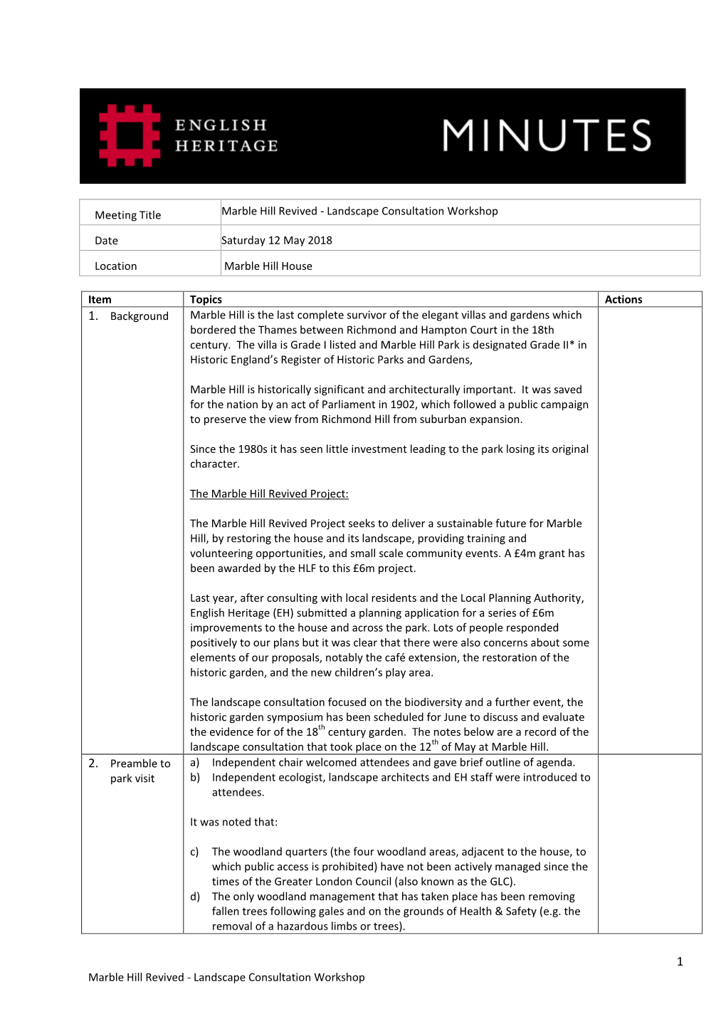 Marble Hill Revived - Landscape Consultation Workshop