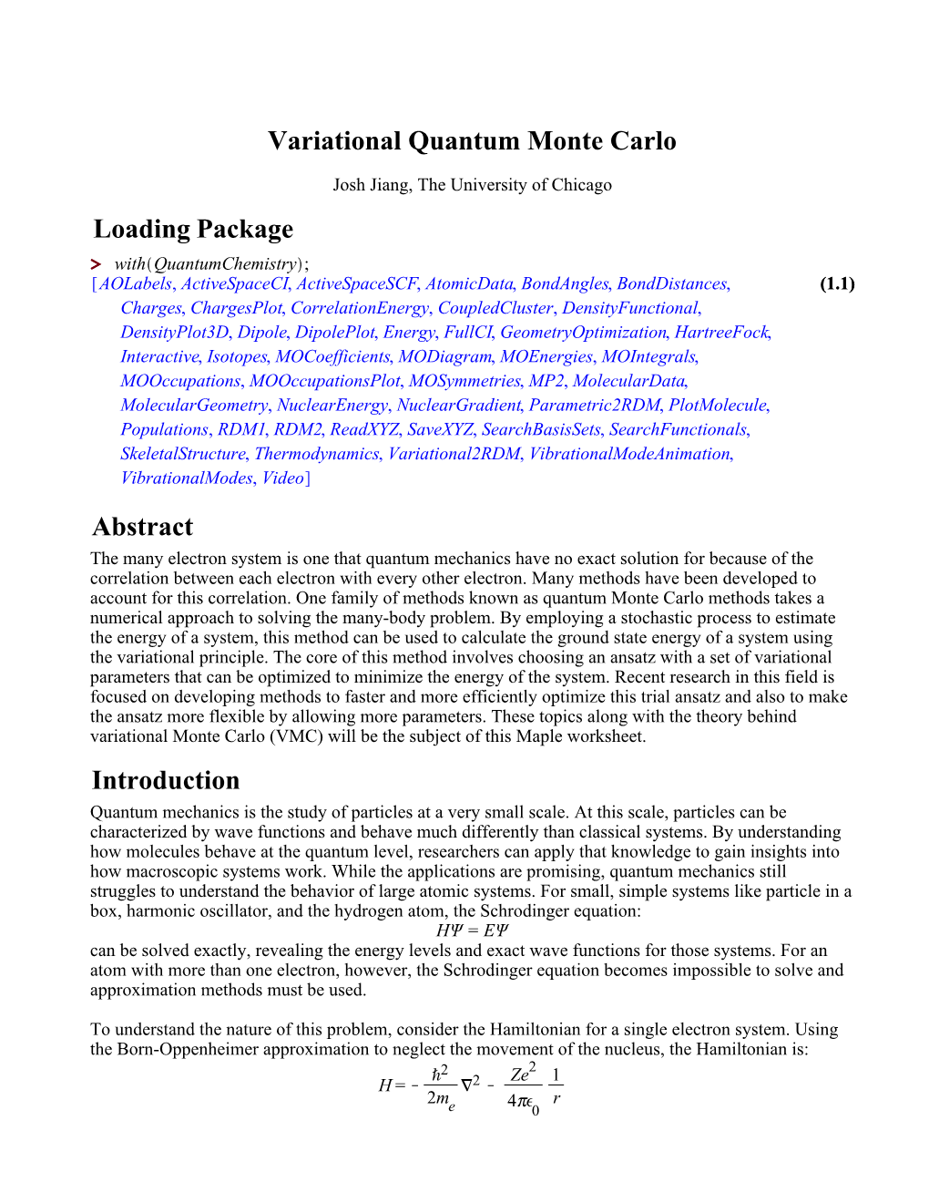 Variational Quantum Monte Carlo Abstract Introduction