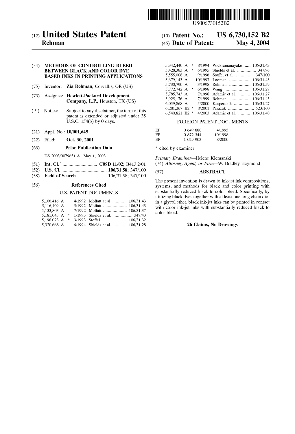 (12) United States Patent (10) Patent No.: US 6,730,152 B2 Rehman (45) Date of Patent: May 4, 2004