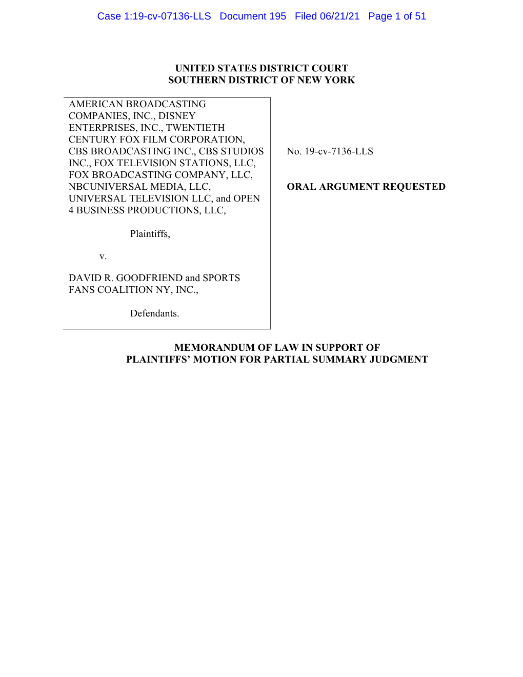 Case 1:19-Cv-07136-LLS Document 195 Filed 06/21/21 Page 1 of 51