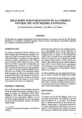 Castellón) Y Se Estudia La Correlación Existente Entre Los Suelos Y Las Distintas Comunidades Vegetales Que Componen El Paisaje Natural Del Valle