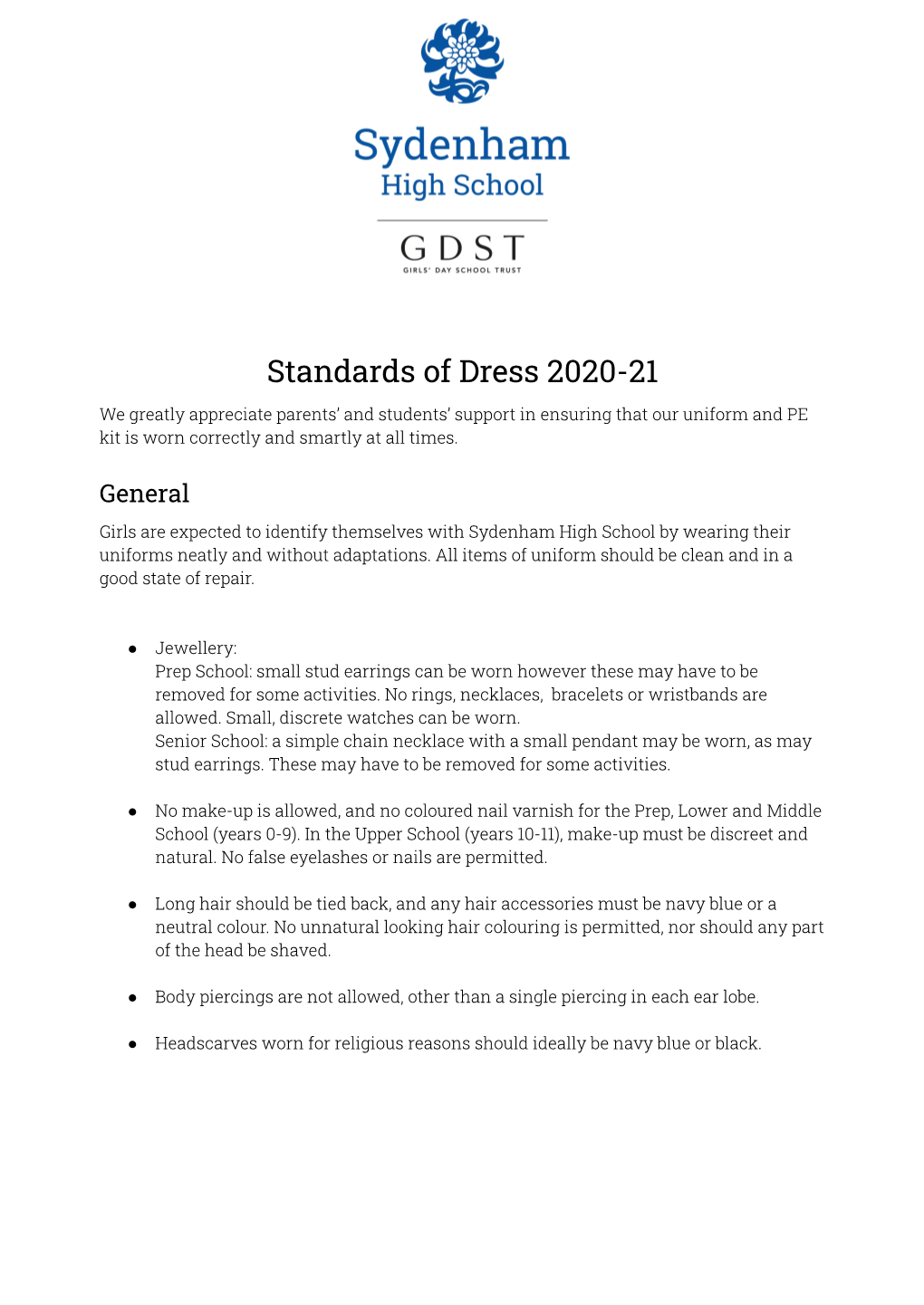 Sydenham-High-School-Uniform-Regulations-2020-21.Pdf