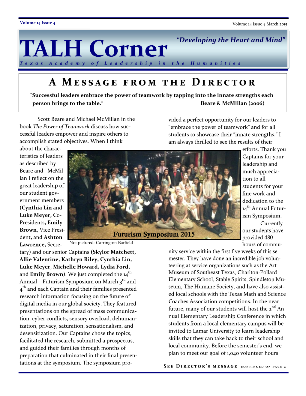 TALH Corner TALH Page 2 Volume 14 Issue 4 March 2015