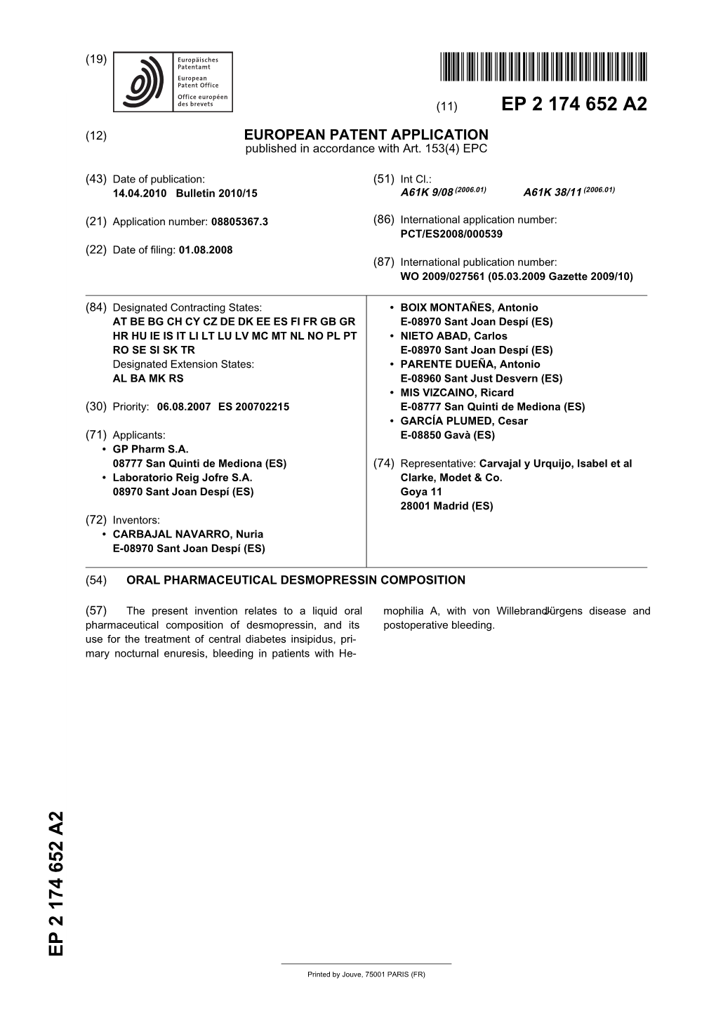 Oral Pharmaceutical Desmopressin Composition