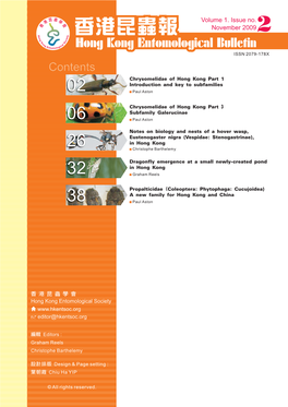 香港昆蟲報 November 20092 Hong Kong Entomological Bulletin ISSN 2079-178X