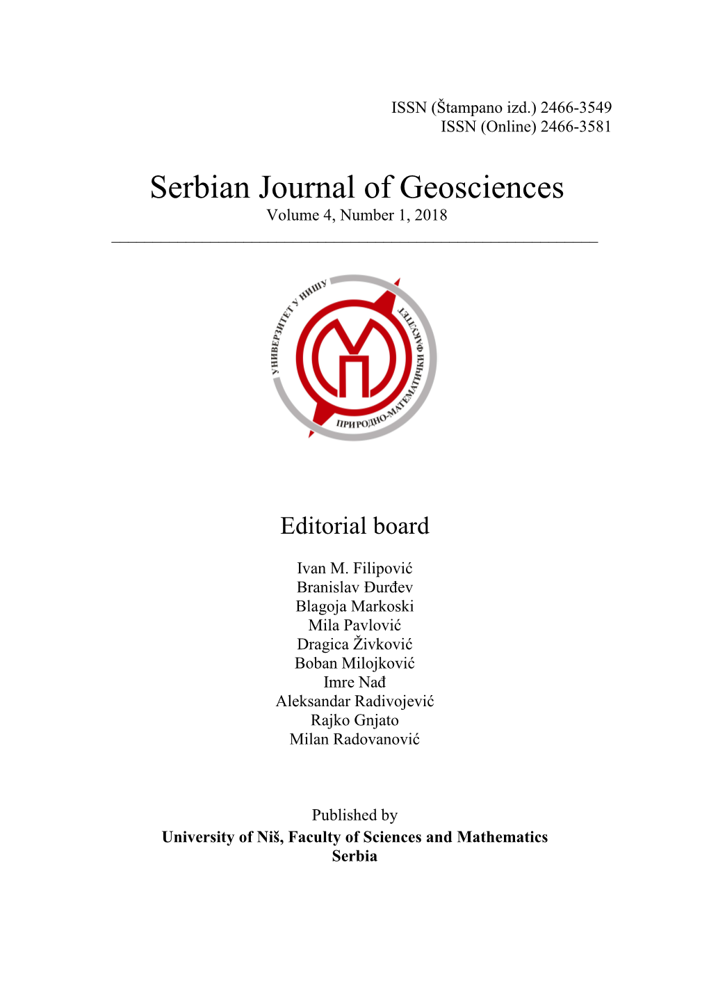 Serbian Journal of Geosciences Volume 4, Number 1, 2018 ______