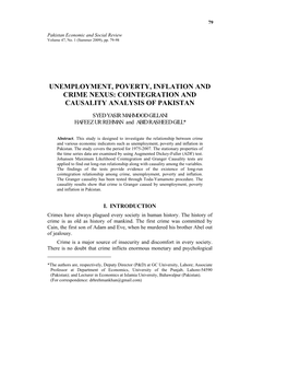 Unemployment, Poverty, Inflation and Crime Nexus: Cointegration and Causality Analysis of Pakistan