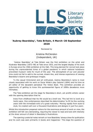 Aubrey Beardsley’, Tate Britain, 4 March–20 September 2020