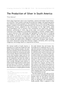 The Production of Silver in South America Thilo Rehren*