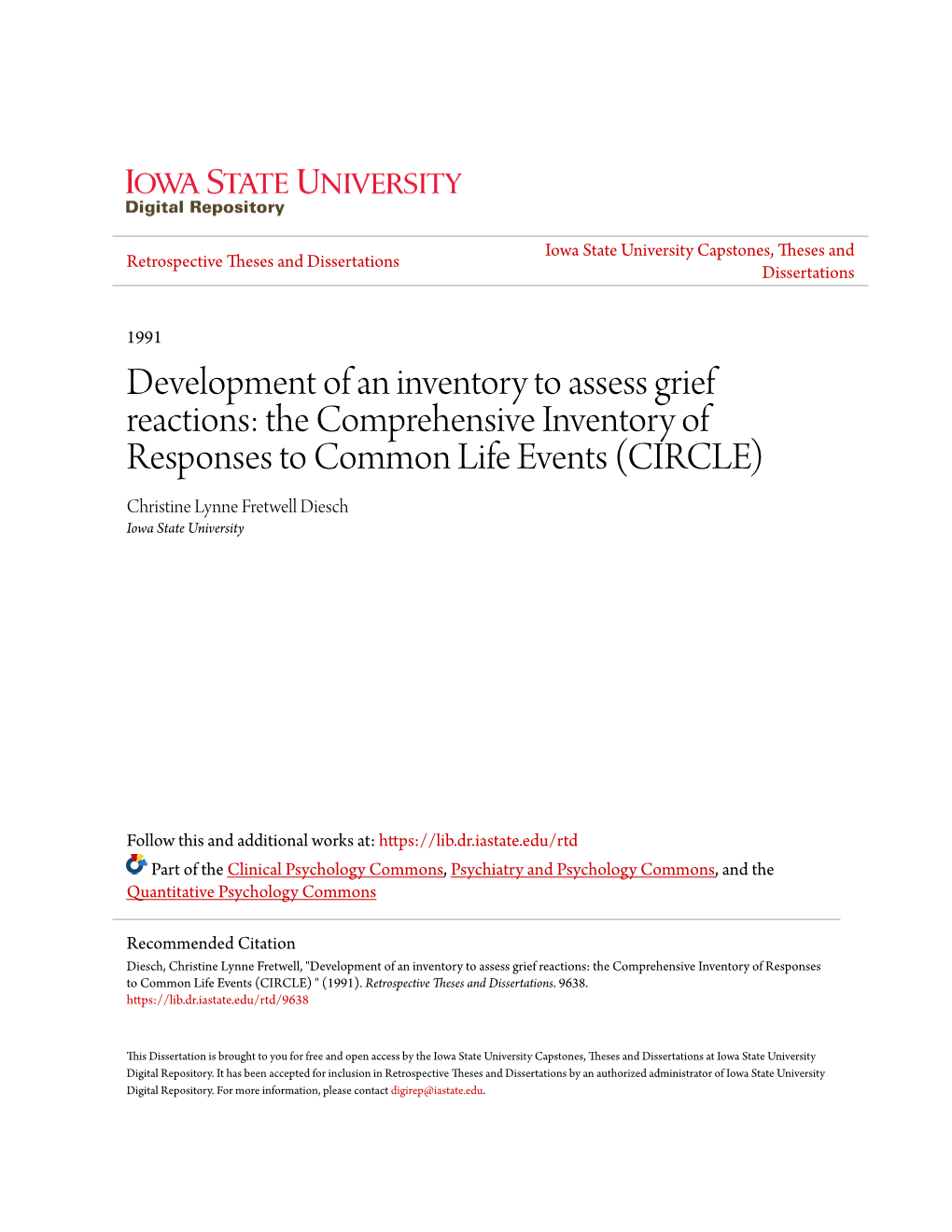 Development of an Inventory to Assess Grief Reactions: The