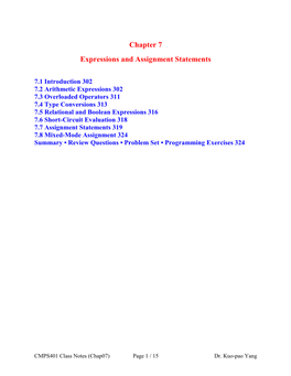 Chapter 7 Expressions and Assignment Statements