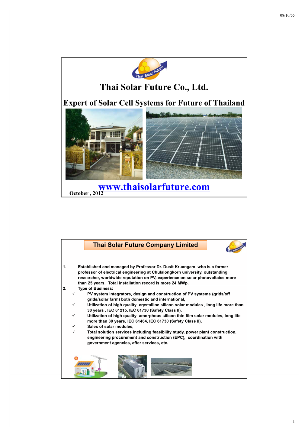 Thai Solar Future Co., Ltd. Expert of Solar Cell Systems for Future of Thailand