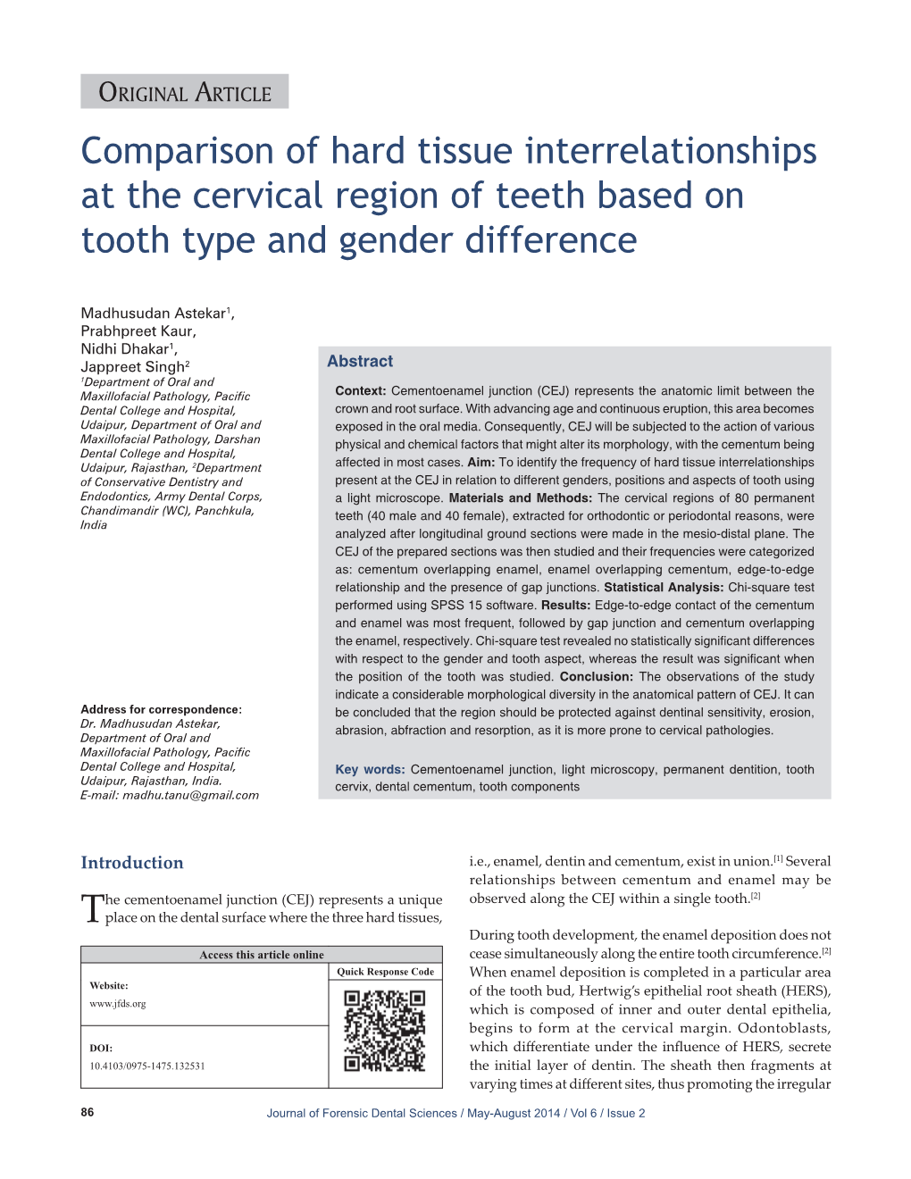 Comparison of Hard Tissue Interrelationships at the Cervical Region of Teeth Based on Tooth Type and Gender Difference