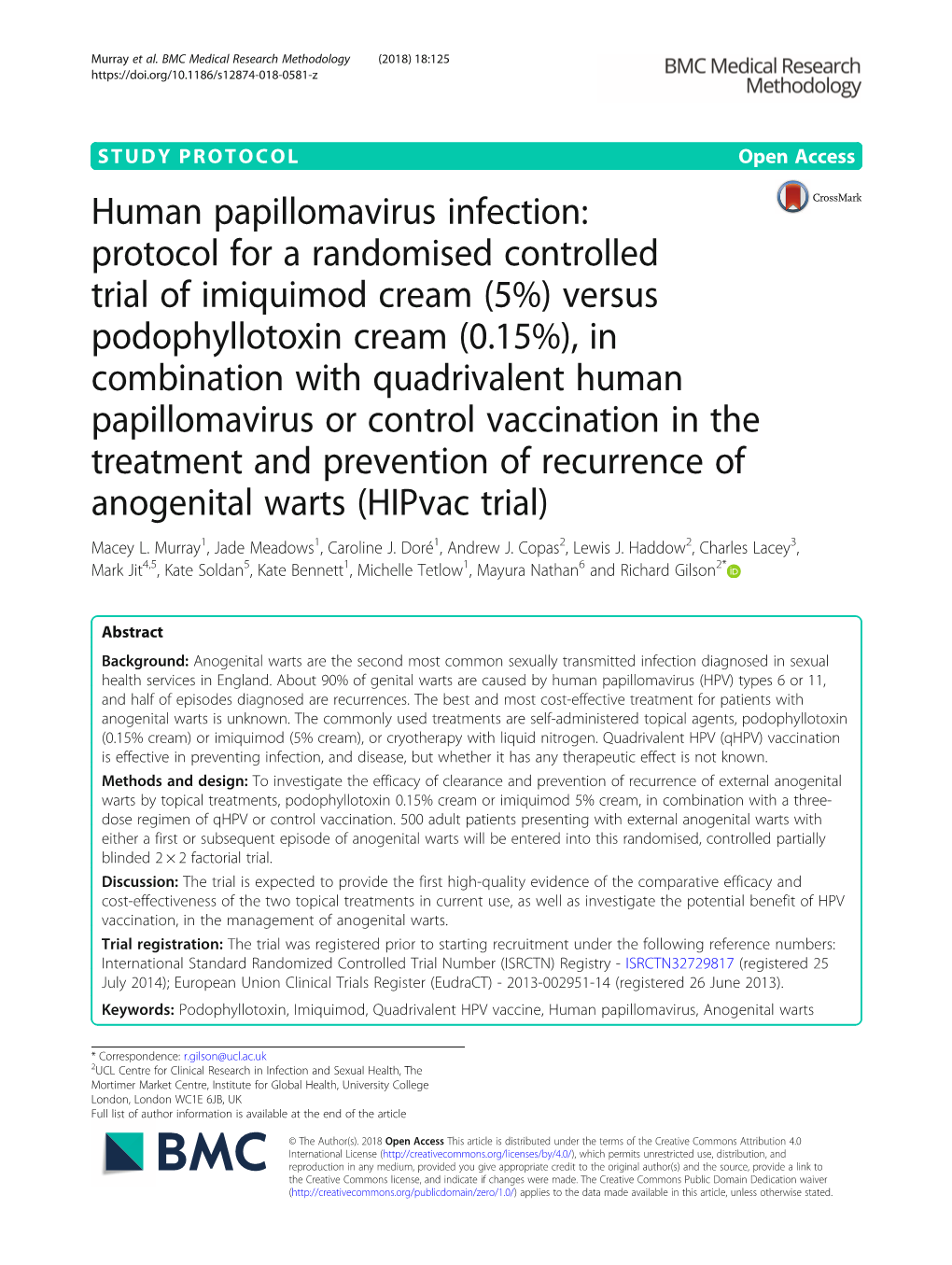 Human Papillomavirus Infection: Protocol for a Randomised