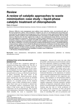 A Review of Catalytic Approaches to Waste Minimization: Case Study