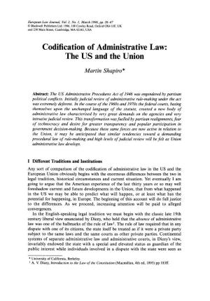 Codification of Administrative Law: the US and the Union
