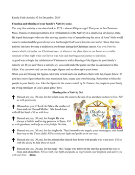 Family Faith Activity #2 for December, 2020 Creating and Blessing of Your Family's Nativity Scene. the Very First Nativity Sc