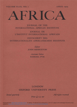 Journal of the International African Institute Journal De L'institut 'International Africain Zeitschrift Des Internationalen Afrikanischen Instituts